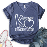 k is for kindergarten t shirt v neck for women heather navy