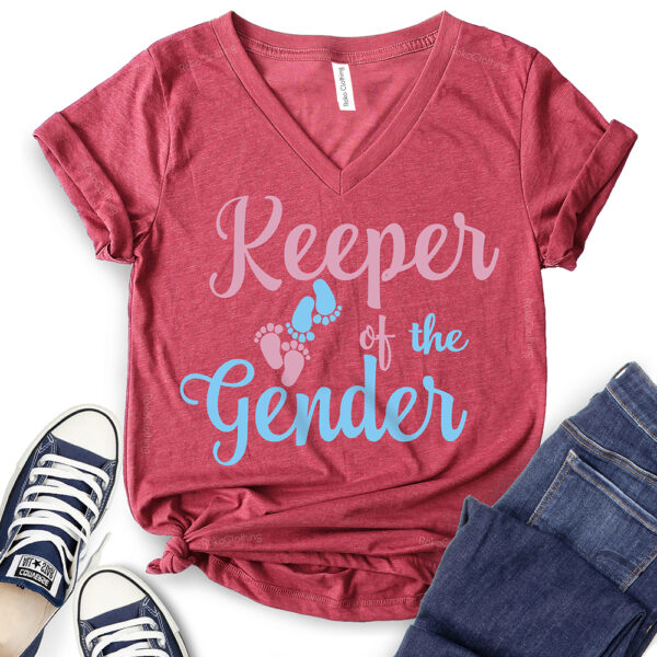 keeper of the gender t shirt v neck for women heather cardinal