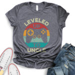 leveled up to uncle gamer t shirt for women heather dark grey