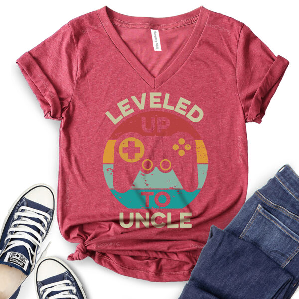leveled up to uncle gamer t shirt v neck for women heather cardinal