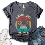 leveled up to uncle gamer t shirt v neck for women heather dark grey