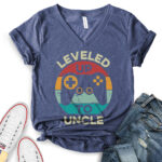 leveled up to uncle gamer t shirt v neck for women heather navy