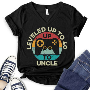Leveled Up to Uncle T-Shirt V-Neck for Women 2
