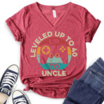 leveled up to uncle t shirt v neck for women heather cardinal