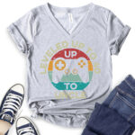 leveled up to uncle t shirt v neck for women heather light grey