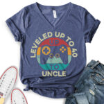 leveled up to uncle t shirt v neck for women heather navy