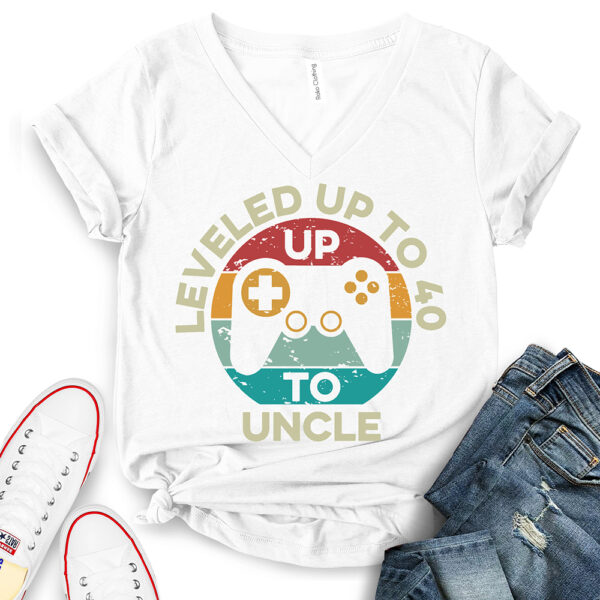 leveled up to uncle t shirt v neck for women white