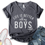 life is better with my boy t shirt v neck for women heather dark grey