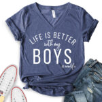 life is better with my boy t shirt v neck for women heather navy