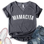 mamacita t shirt v neck for women heather dark grey