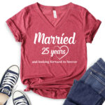 married 25 years t shirt v neck for women heather cardinal