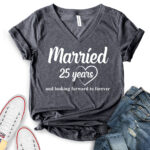 married 25 years t shirt v neck for women heather dark grey