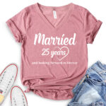 married 25 years t shirt v neck for women heather mauve
