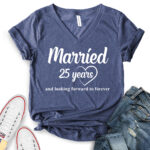 married 25 years t shirt v neck for women heather navy