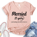 married 25 years t shirt v neck for women heather peach