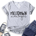 meltdown manager t shirt v neck for women heather light grey