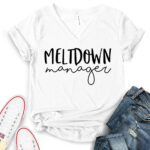 meltdown manager t shirt v neck for women white
