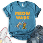 meow wars t shirt for women heather deep teal