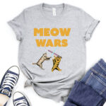 meow wars t shirt for women heather light grey
