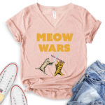 meow wars t shirt v neck for women heather peach