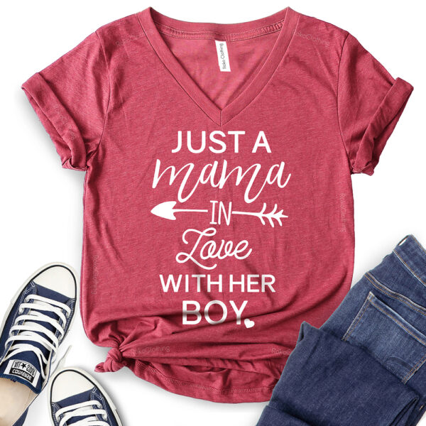 mom in love t shirt v neck for women heather cardinal