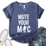mute your mic t shirt v neck for women heather navy