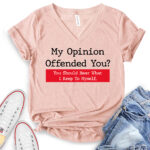 my opinion offended you t shirt v neck for women heather peach