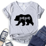 papa bear t shirt v neck for women heather light grey