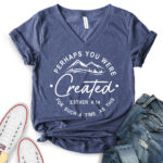 perhaps you were created for such a time as this t shirt v neck for women heather navy