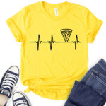 pizza grafic heartbeat t shirt for women yellow