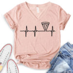 pizza grafic heartbeat t shirt v neck for women heather peach