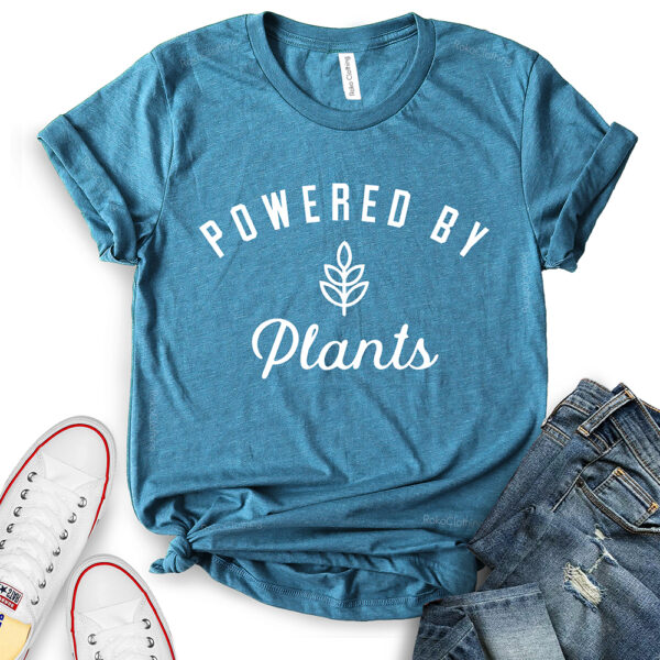 powered by plant t shirt for women heather deep teal