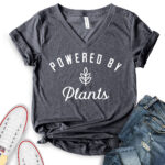 powered by plant t shirt v neck for women heather dark grey