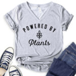 powered by plant t shirt v neck for women heather light grey