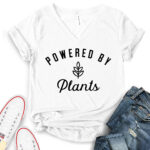 powered by plant t shirt v neck for women white