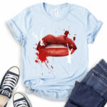 red lips t shirt baby blue
