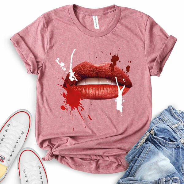 red lips t shirt for women heather mauve