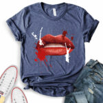 red lips t shirt for women heather navy