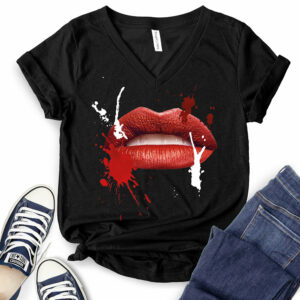 Red Lips T-Shirt V-Neck for Women 2