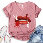 red lips t shirt v neck for women heather mauve