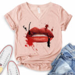red lips t shirt v neck for women heather peach