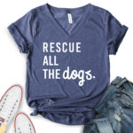 rescue all the dogs t shirt v neck for women heather navy