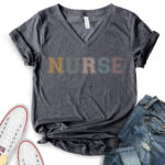 retro nurse t shirt v neck for women heather dark grey