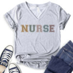 retro nurse t shirt v neck for women heather light grey