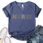 retro nurse t shirt v neck for women heather navy