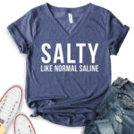 salty like normal saline t shirt v neck for women heather navy