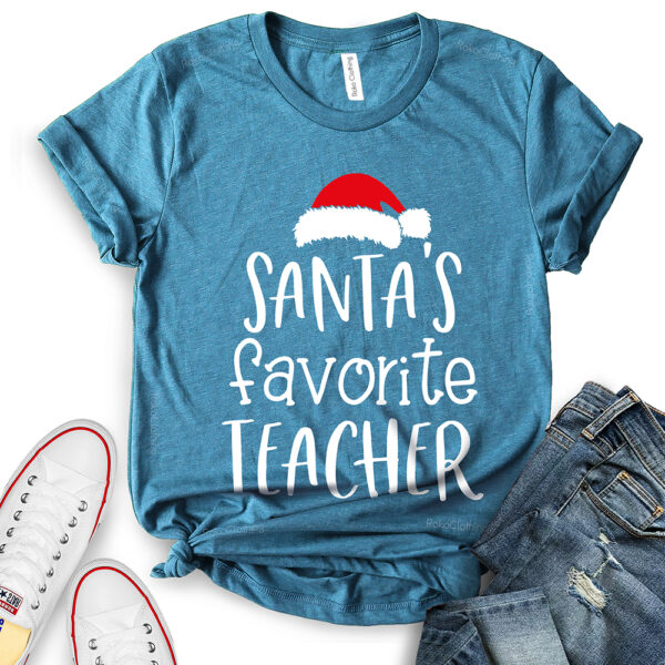 santas favorite teacher t shirt for women heather deep teal