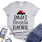 santas favorite teacher t shirt for women heather light grey