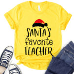 santas favorite teacher t shirt for women yellow