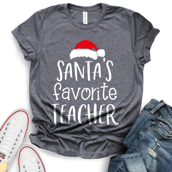 santas favorite teacher t shirt heather dark grey
